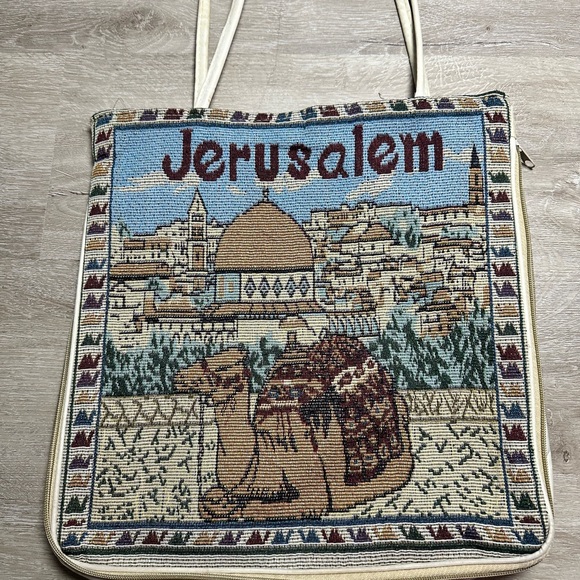 VTG 70’s Jerusalem Themed Tote Bag Quilted Multicolor - Picture 7 of 7